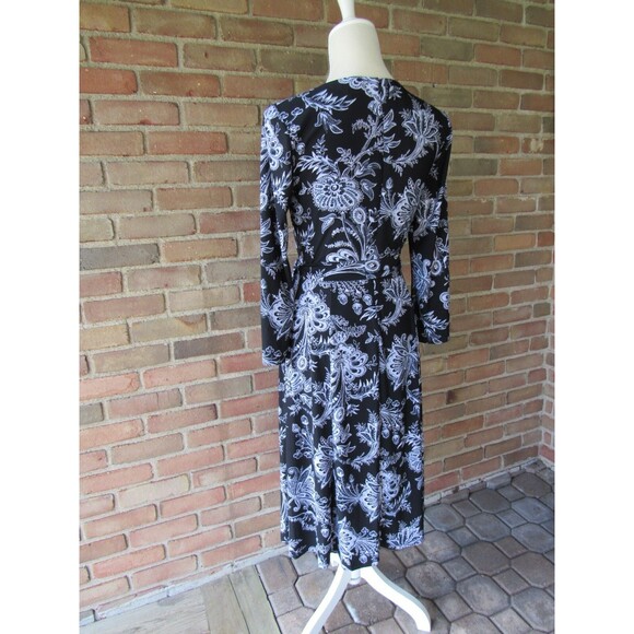 Anne Klein Paisley Midi Dress Size 4 Floral 3/4 Sleeve Jersey Tie Waist Wrap - Picture 10 of 16